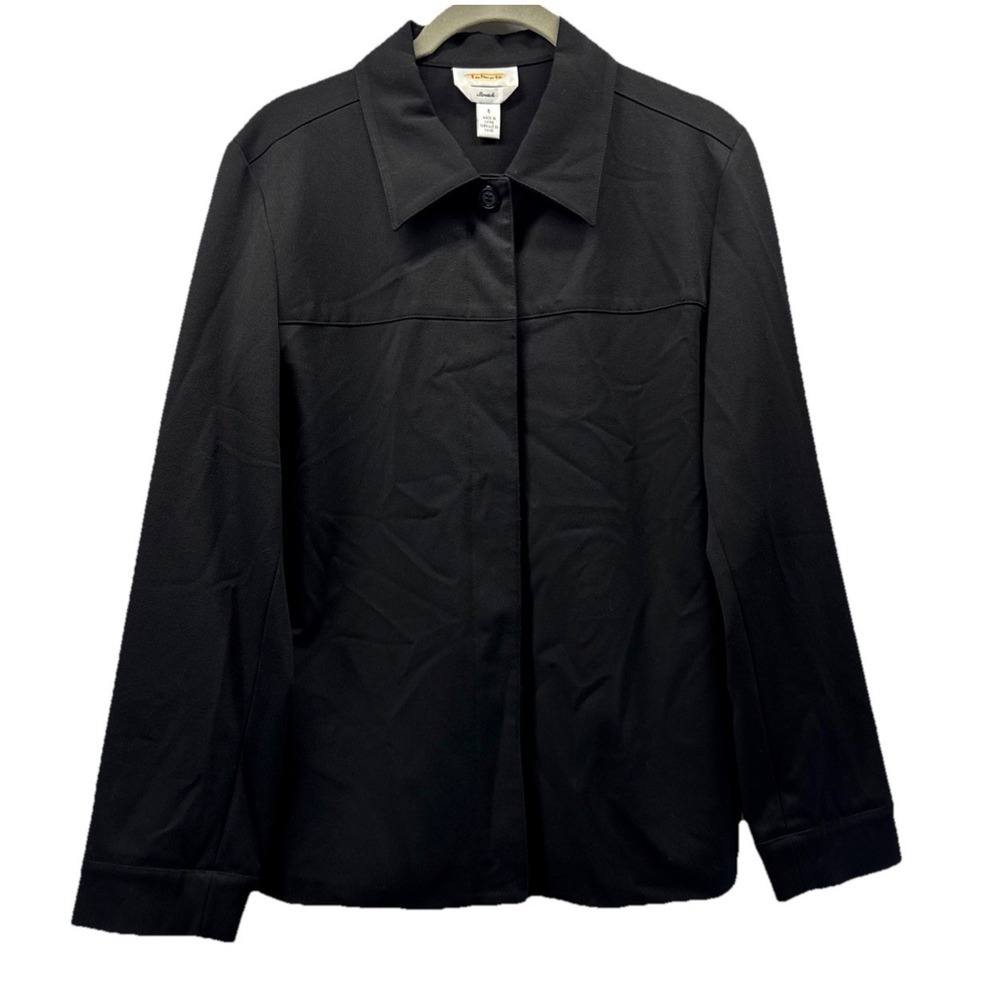 Talbots Women's Jacket Size 6 Solid Black Hidden Button Up Gothic Long Sleeves‎